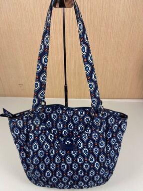 Vera Bradley Navy Blue White and Orange Patterned Quilted Tote